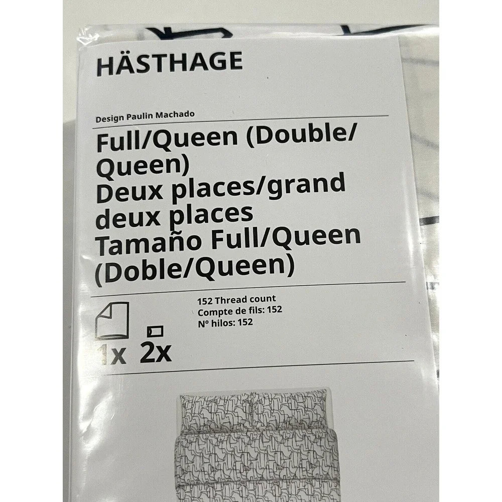Ikea Hasthage Full/Queen Duvet Cover + 2 Pillowcases Dala Horse, White Black New